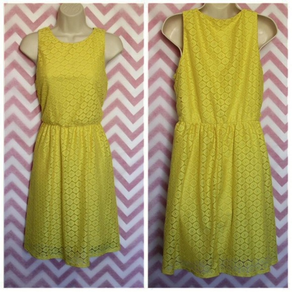 *Tacera Yellow Lace Sundress Size S